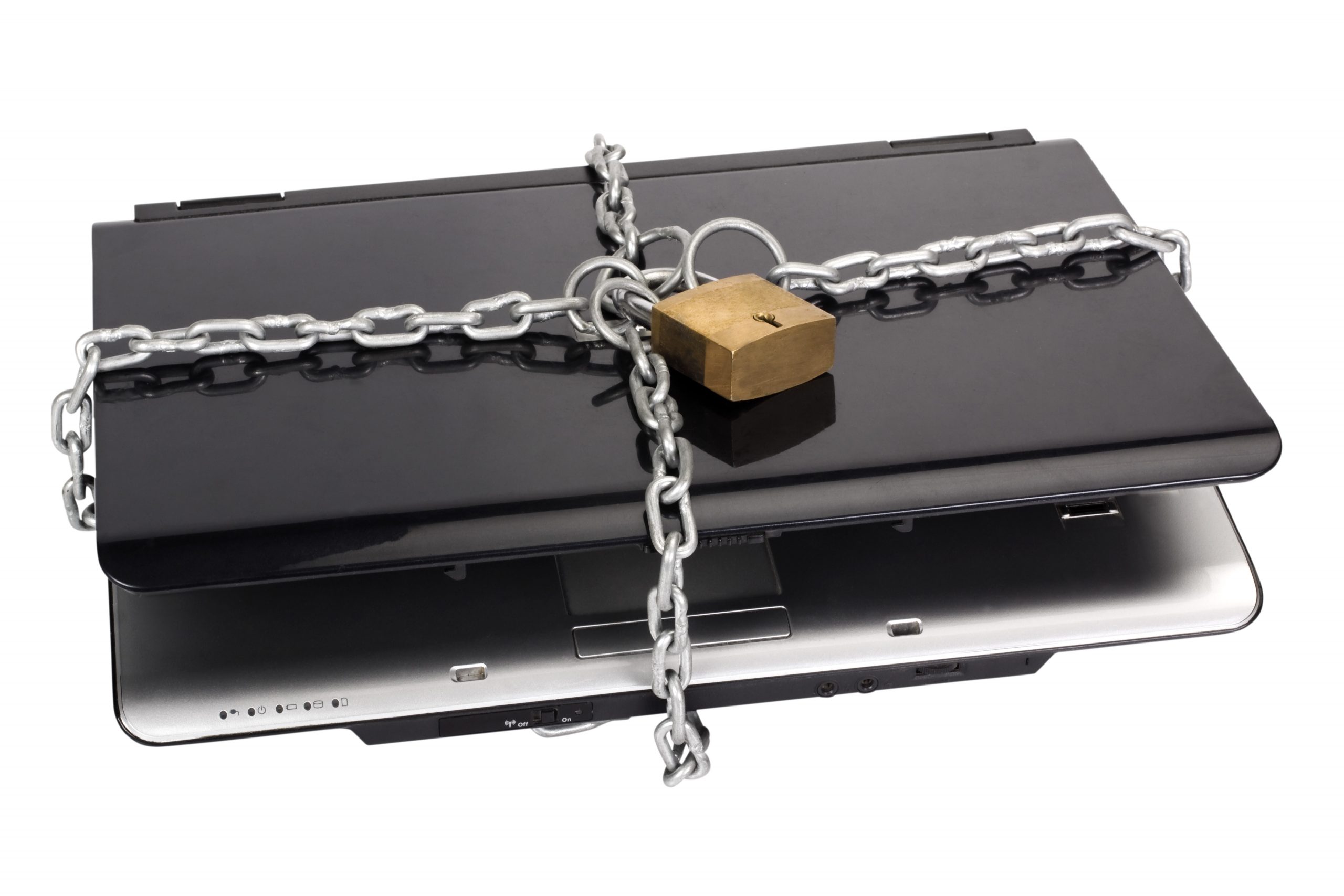 Laptop tied with chain and a padlock